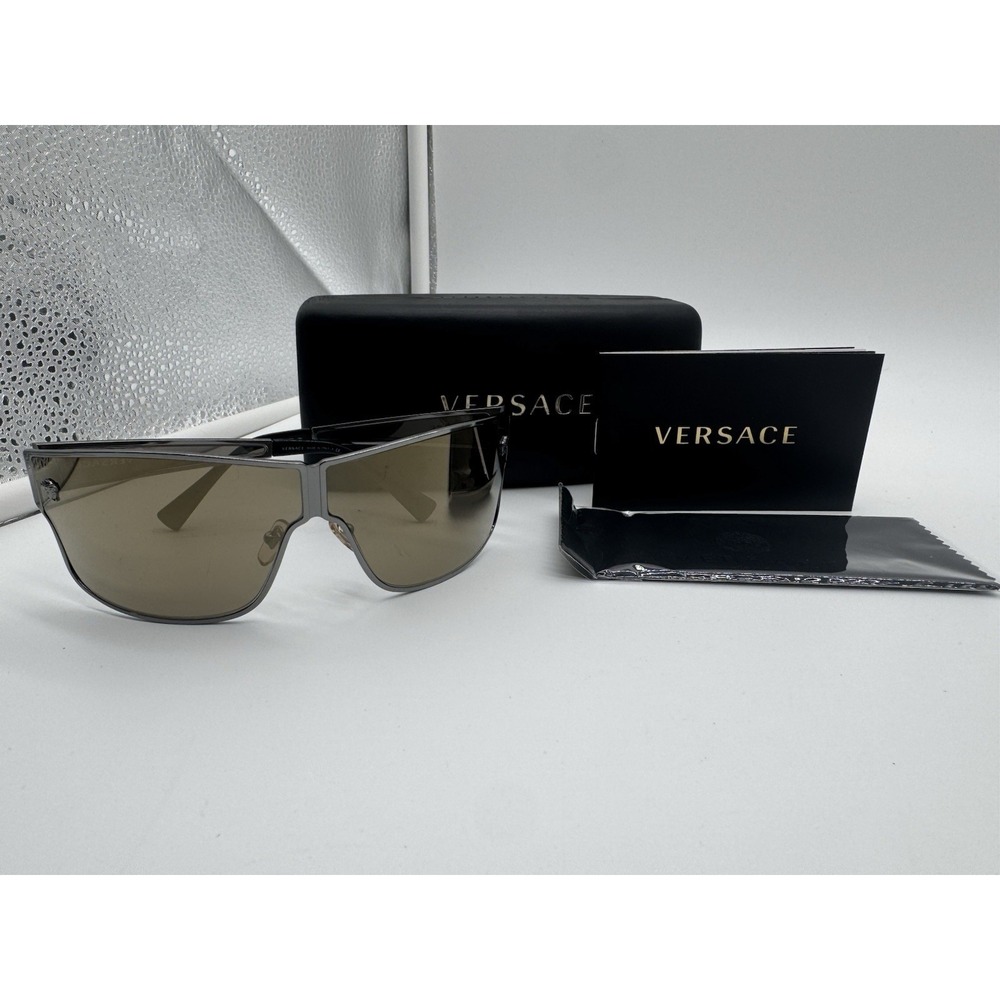 Versace MOD 2206 Shield Sunglasses Gunmetal Metal Frame Grey Lens‎ 72-05 130 New